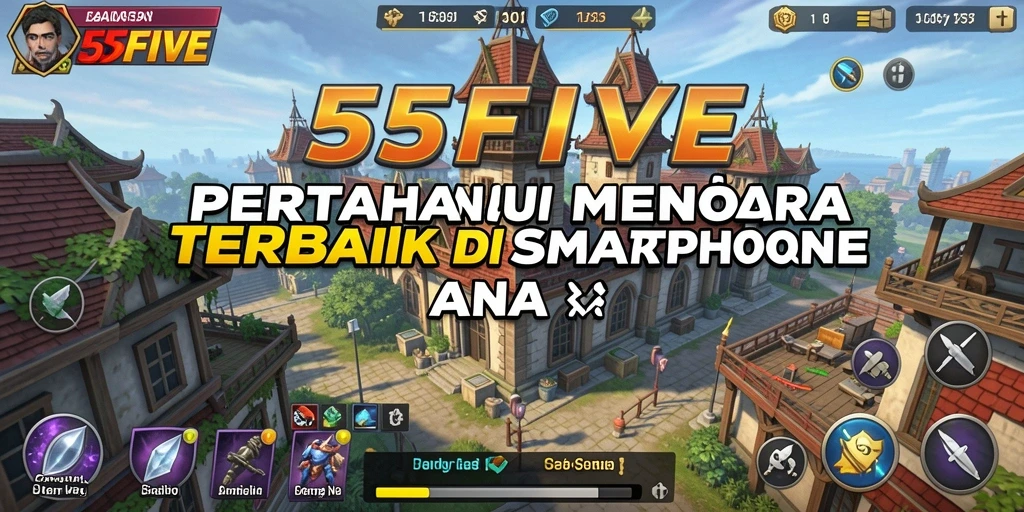Screenshot gameplay 55FIVE menampilkan pertempuran menegangkan antar menara.