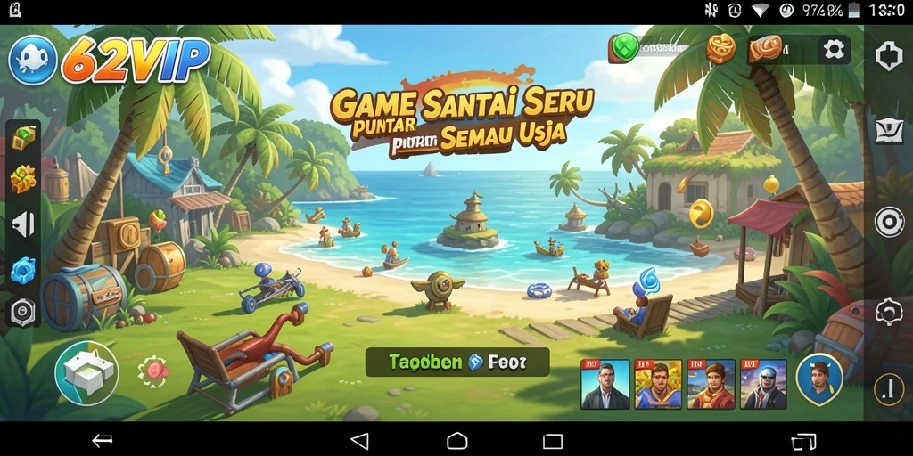 Tampilan gameplay santai 62VIP yang penuh warna.