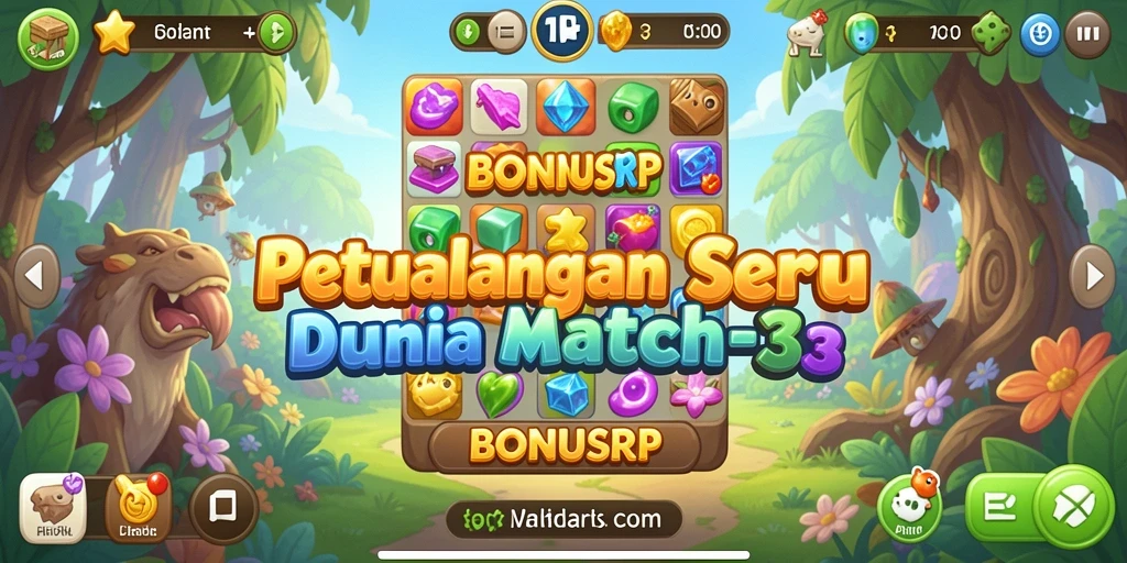 Tangkapan layar <strong>BONUSRP</strong> menampilkan gameplay seru dan warna-warni dari level Match-3.