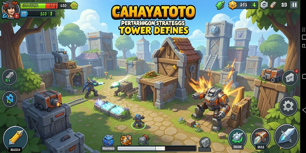 Tampilan gameplay CAHAYATOTO saat pertarungan Tower Defense.