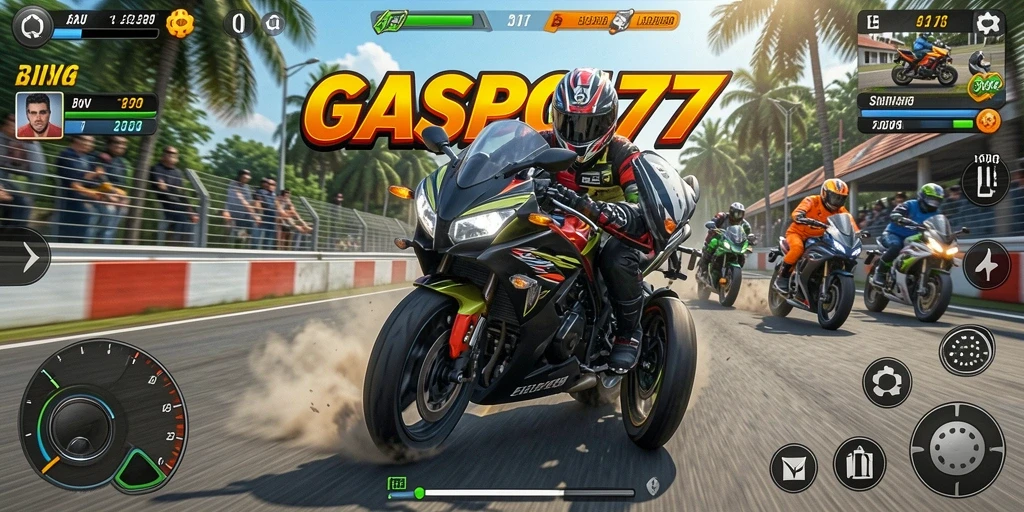 Screenshot GASPOL77 menampilkan balapan motor yang seru dan intens.