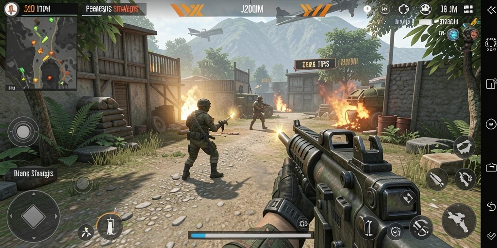 Screenshot utama J200M menunjukkan aksi menegangkan dalam gameplay TPS.