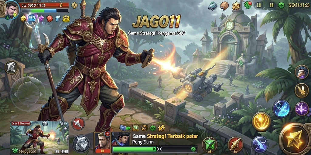 Tangkapan layar utama JAGO11 menampilkan aksi strategi dan pengelolaan kerajaan yang seru.