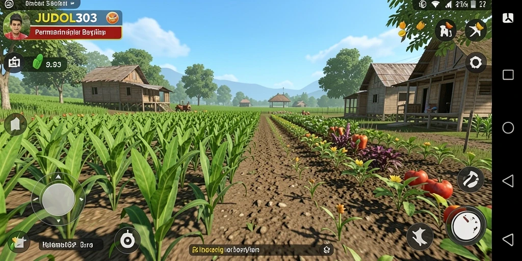 Tampilan gameplay <strong>JUDOL303</strong> yang menakjubkan dengan aktivitas bertani.