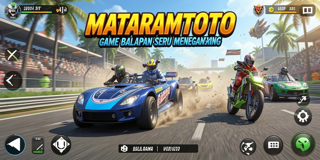 Screenshot menunjukkan aksi balapan mendebarkan di MATARAMTOTO.