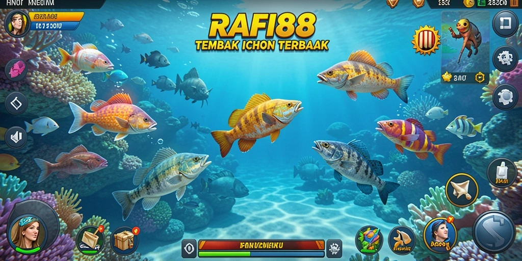 Tampilan gameplay seru di RAFI88 dengan berbagai ikan yang menunggu untuk ditembak.