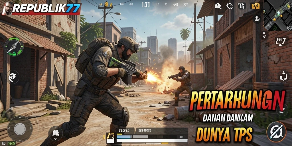 Tampilan seru dari gameplay REPUBLIK77 yang intens di medan perang.