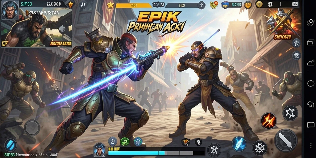 Screenshot SIP33 menampilkan aksi pertarungan seru dan karakter yang dinamis.