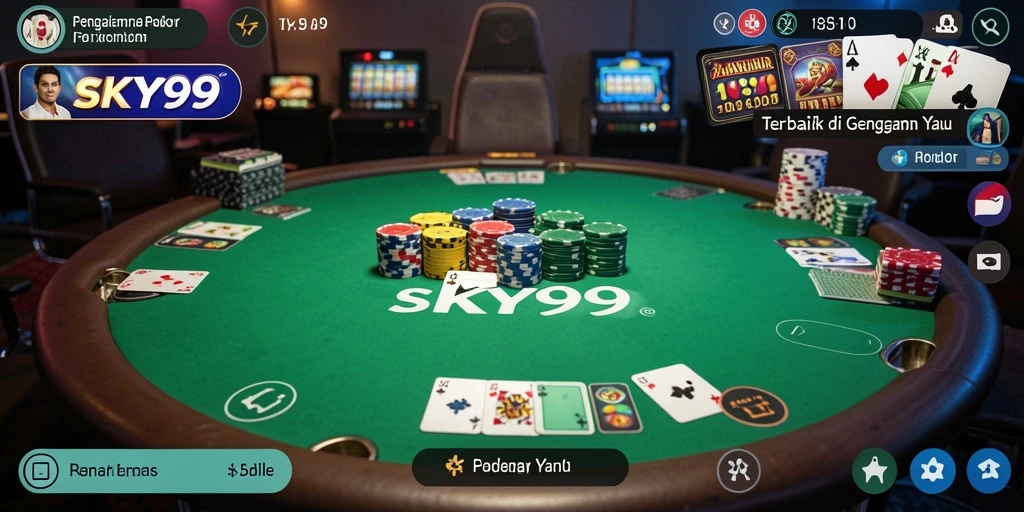 Tampilan gameplay <strong>SKY99</strong> yang menampilkan aksi poker seru dan interaktif.