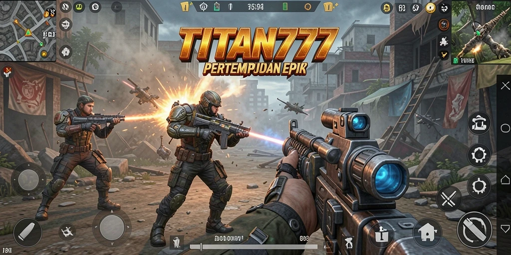 Tampilan gameplay <strong>TITAN777</strong> dengan aksi tembak-menembak yang mendebarkan.