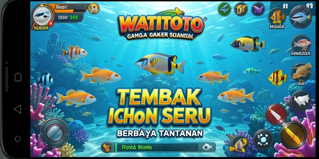 Screenshot gameplay WATITOTO menampilkan aksi menembak ikan yang seru.