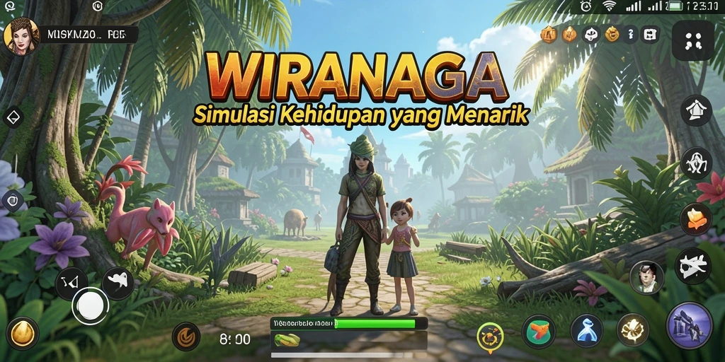 Screenshot gameplay WIRANAGA menunjukkan interaksi karakter yang menarik.